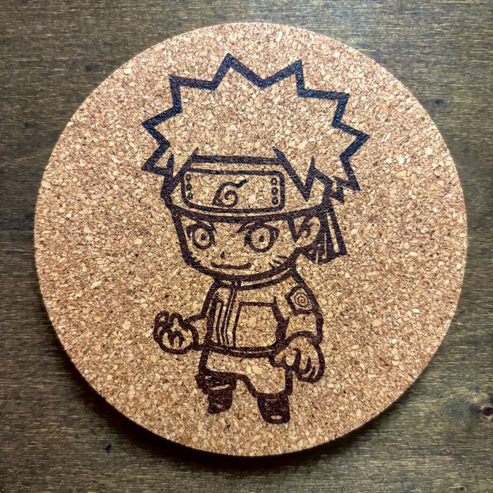 Naruto Uzumaki Chibi Style Laser Engraved Cork Coaster